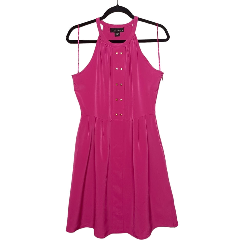 ATTENTION Dress Pink Sleeveless A-Line Gold Studded Medium